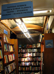 The basement-buried science fiction section in world-famous City Lights bookstore. San Francisco, CA. March 22, 2011